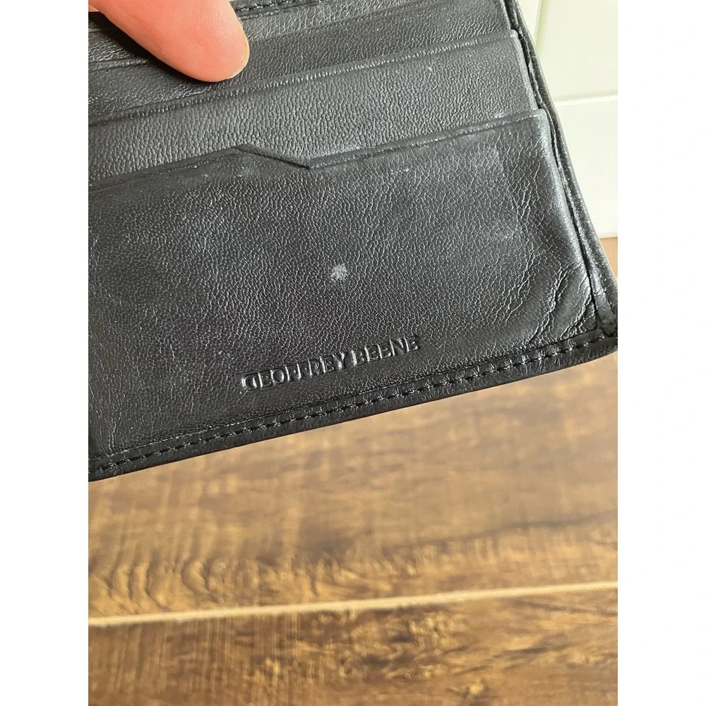Geoffrey Beene Black Genuine Leather Money Clip Wallet Slim Bifold Card Holder